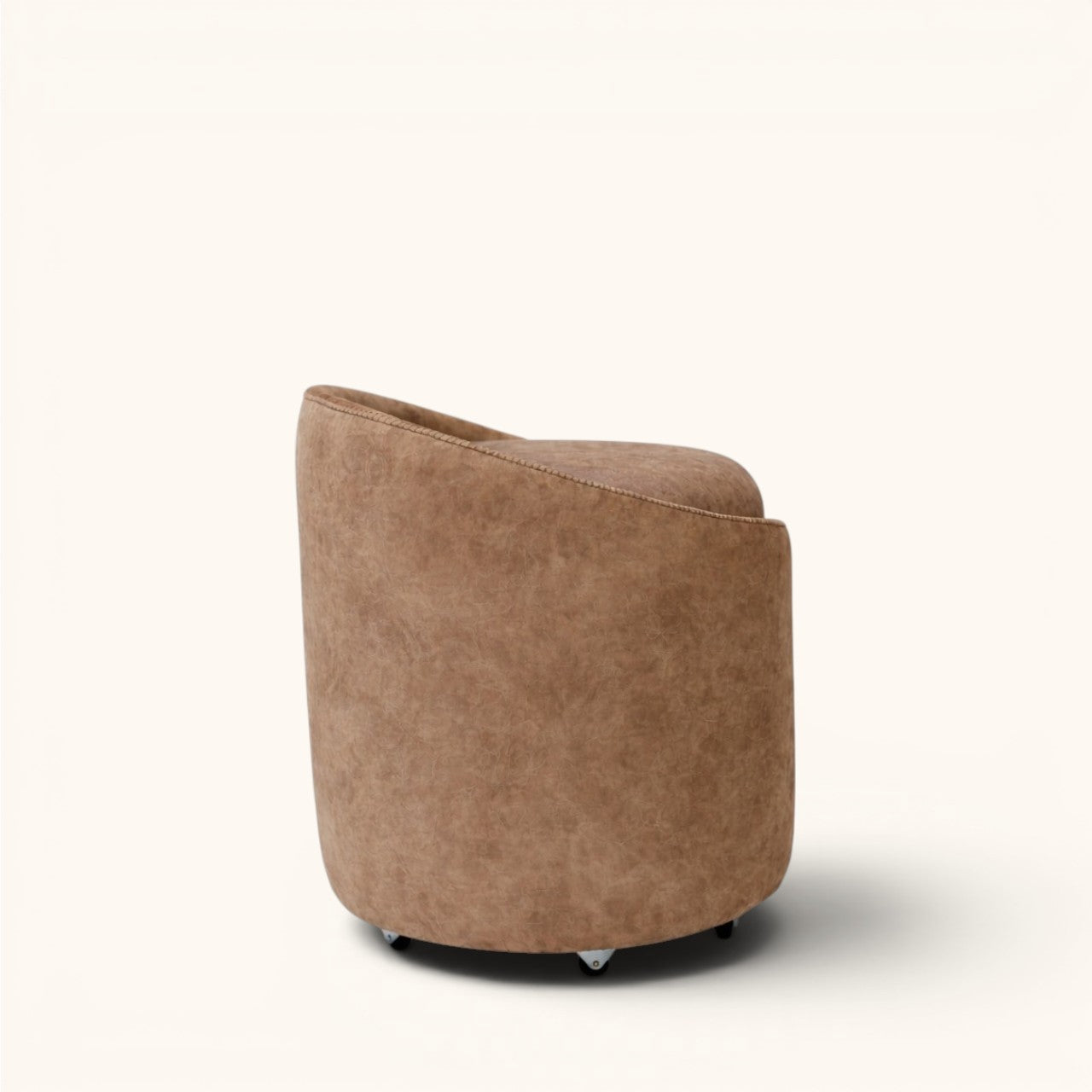 Gepolsterter Ottoman mit Stauraum, rundem Sitzdeckel und umschließender Außenform, erhältlich in Braun oder in Hellbeige mit blauem Sitz